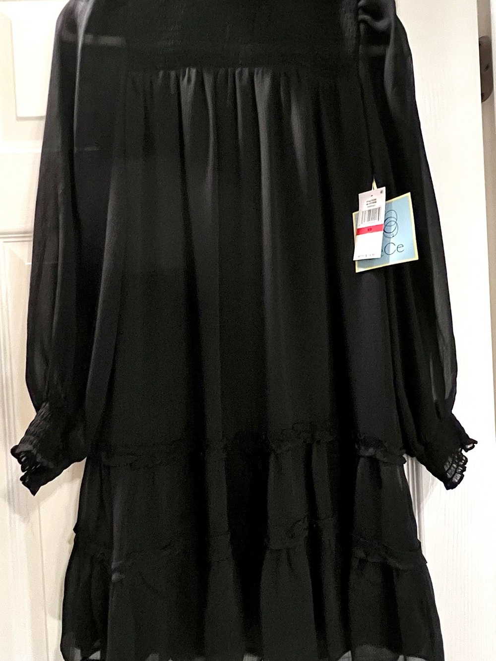 Black Sheer Long Sleeve Tiered Mini Dress